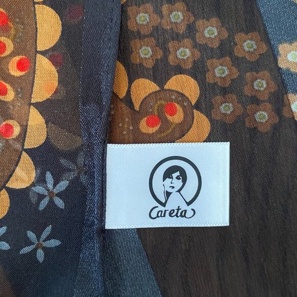 2/$20 π Careta Vintage Oldstock Sheer Scarf with Red and Orange Paisley Pattern - Picture 9 of 10